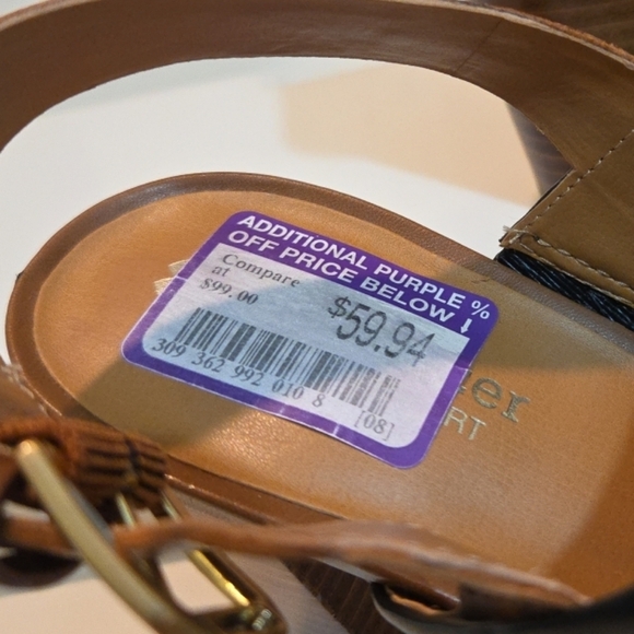 NATURALIZER Dahnny Dress Block High Heel Sandals Black White Leather Womens 9.5W - Picture 3 of 7